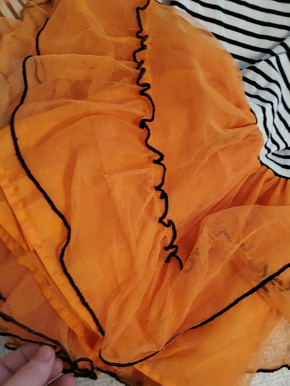 Counting DAISIES  Black & White Striped Dress with Orange Tutu Pumpkin Applique